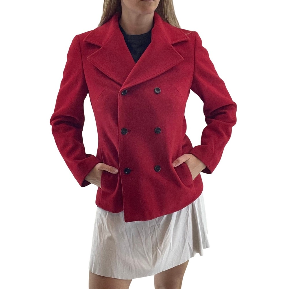 Petite Sophisticate Red Wool Peacoat Womens S P 90s Y2K Double Breasted AS IS